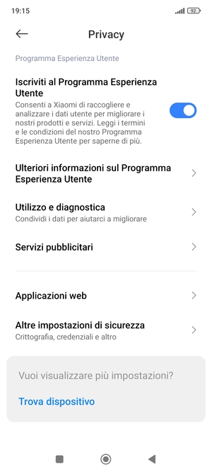 Scorri e seleziona Altre impostazioni di sicurezza