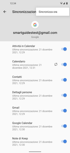 Seleziona Sincronizza ora
