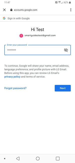 Enter your password and select Next