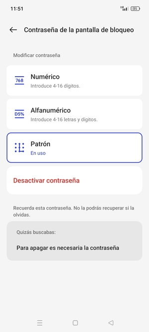 El teléfono ha sido asegurado con un bloqueo de pantalla