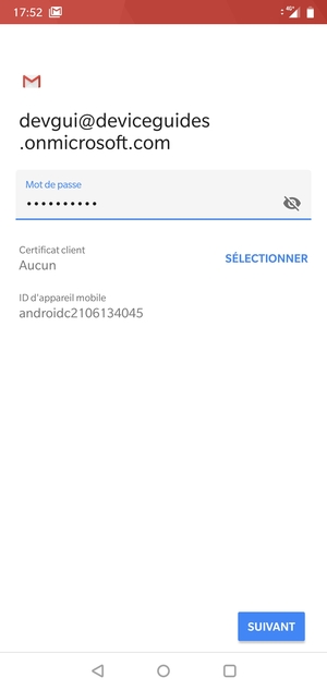 Saisissez votre mot de passe et sélectionnez SUIVANT