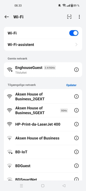 Du er nu tilsluttet Wi-Fi netværket