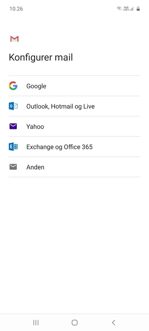 Vælg Exchange og Office 365