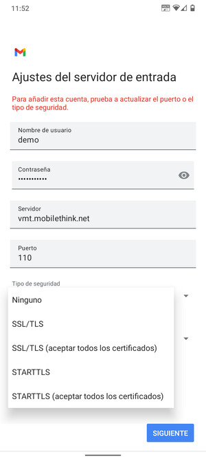 Seleccione Ninguno y SIGUIENTE