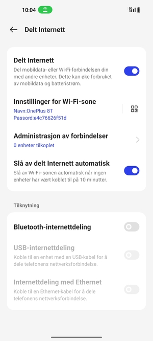 Telefonen din er konfigurert for bruk som et modem