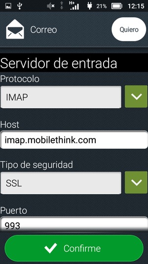 Desplácese hacia abajo e introduzca la dirección del servidor Exchange