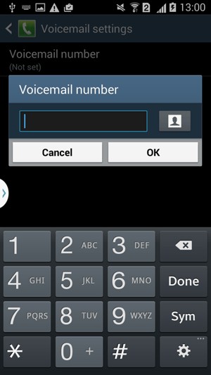 Enter the Voicemail number and select OK