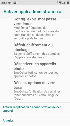 Faites défiler et sélectionnez Activer l'application d'administration de cet appareil
