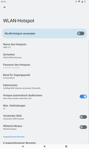 Wählen Sie Passwort des Hotspots