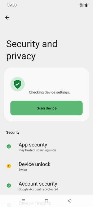 To activate your screen lock, go to the Security and privacy menu and select Device unlock