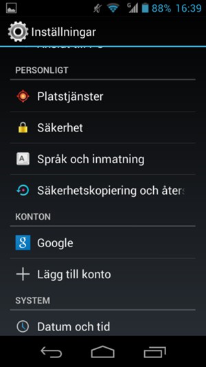 Scrolla till och välj Säkerhet