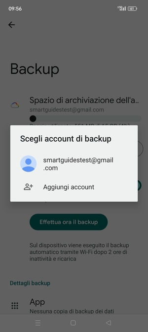 Seleziona il tuo account di backup