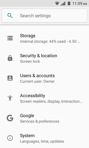Scroll to and select Security & location
