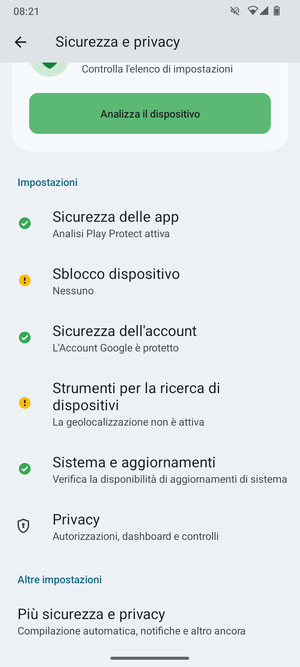Per cambiare il PIN della scheda SIM, vai al menu Sicurezza e privacy e  seleziona Piú sicurezza e privacy