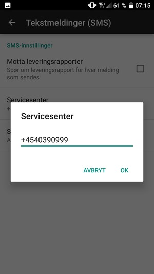 Skriv inn Servicesenter nummer og velg OK