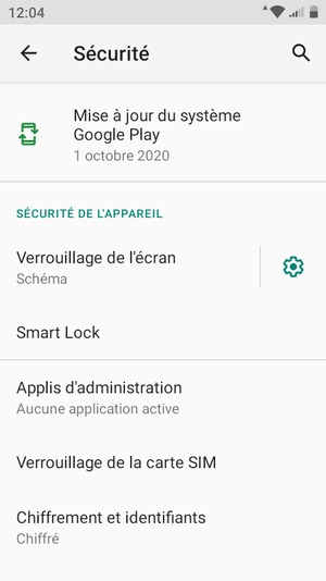 Pour modifier le code PIN de la carte SIM, faites défiler et sélectionnez Verrouillage de la carte SIM