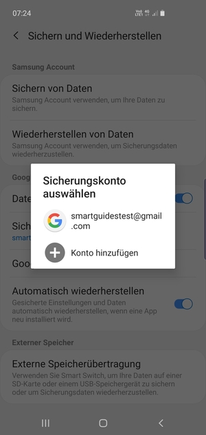 Wählen Sie Ihr Sicherungskonto