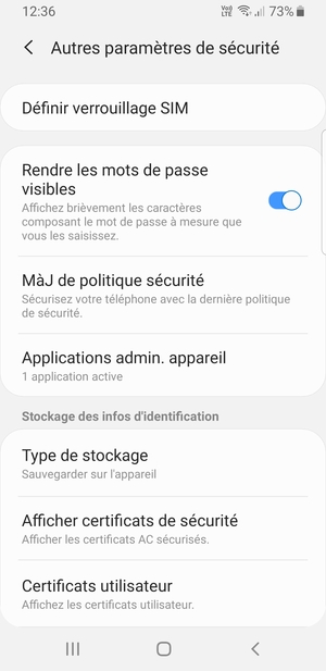 Sélectionnez Définir verrouillage SIM