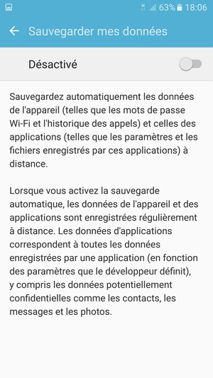 Activer le Sauvegarder mes données