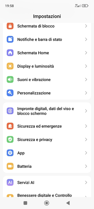 Scorri e seleziona Impronte digitali, dati del viso e blocco schermo