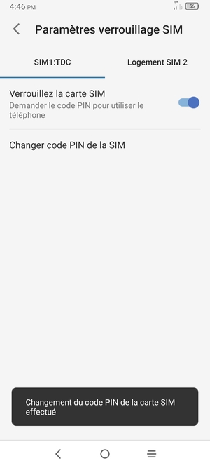 Votre code PIN de la carte SIM a été modifié