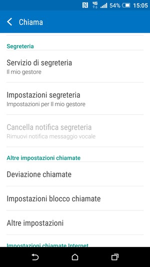 Scorri e seleziona Impostazioni segreteria