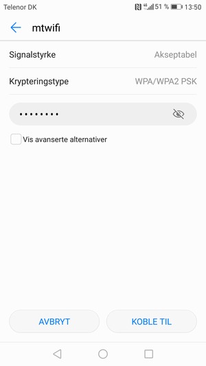 Skriv inn Wi-Fi-passord og velg KOBLE TIL