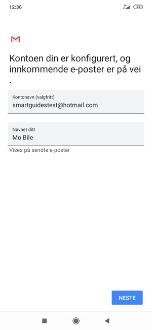 Gi kontoen din et navn, og skriv inn navnet ditt. Velg NESTE