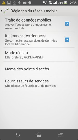 Activar o desactiver Itinérance des données