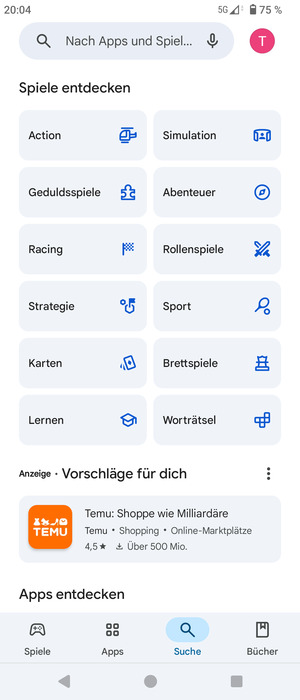 Wählen Sie die Suchleiste