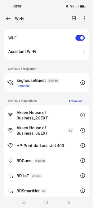 Vous êtes maintenant connecté au réseau Wi-Fi