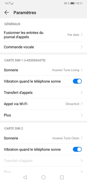Faites défiler jusqu'à SIM 1 ou SIM 2 et sélectionnez Plus
