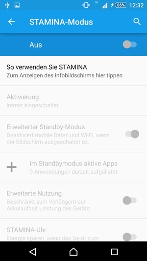 Schalten Sie STAMINA-Modus ein