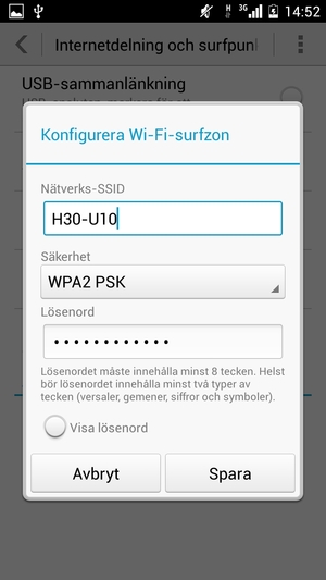 Ange ett lösenord bestående av minst  8  tecken och välj  Spara