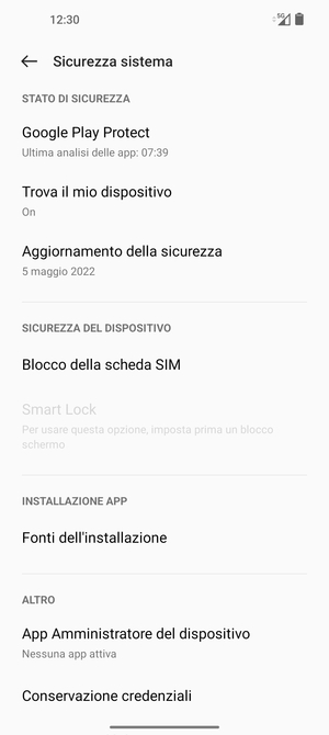 Seleziona Blocco della scheda SIM