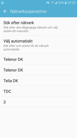 Välj en nätverksoperatör från listan