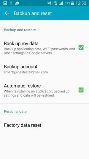 Turn on Back up my data and select Backup account