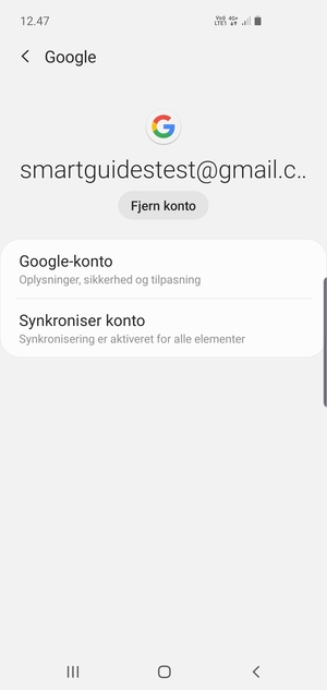 Vælg Synkroniser konto