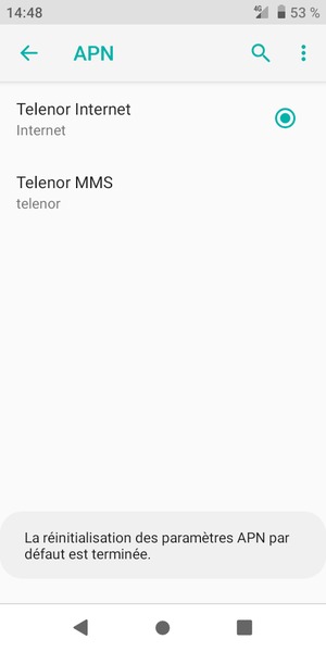Votre téléphone va être réinitialisé avec les paramètres Internet et MMS par défaut
