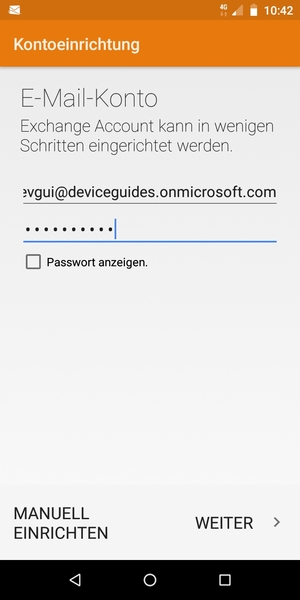Geben Sie Ihre E-Mail-Adresse und Ihr Passwort ein. Wählen Sie MANUELL EINRICHTEN