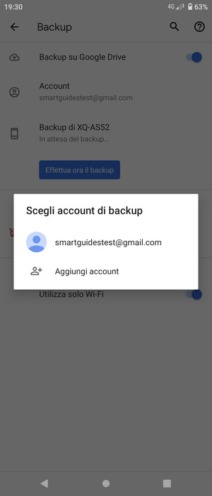 Seleziona il tuo account di backup