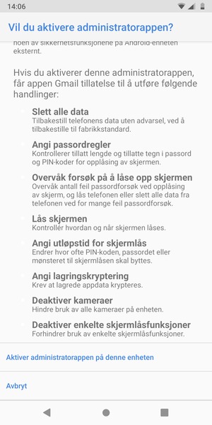 Bla til og velg Aktiver administratorappen på denne enheten