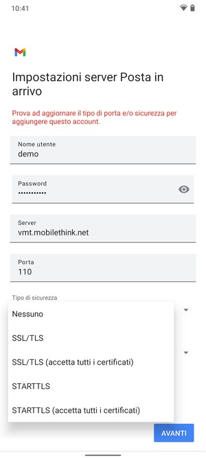 Seleziona Nessuno e AVANTI