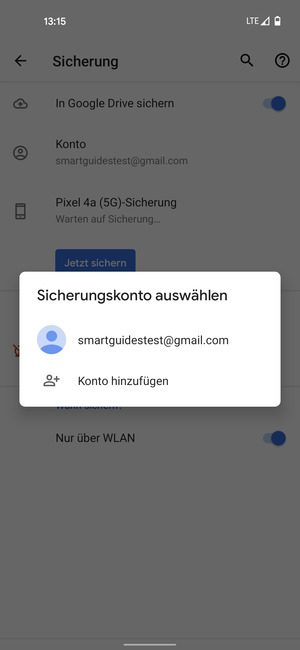 Wählen Sie Ihr Konto für Backup