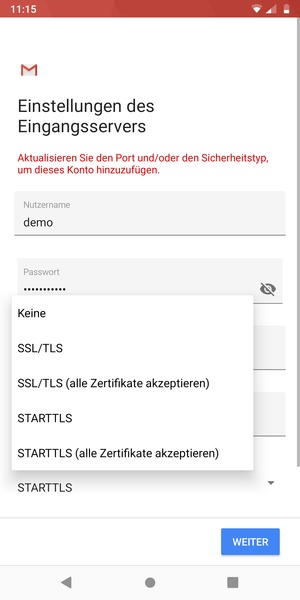 Wählen Sie Keine und WEITER