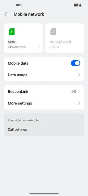 Select SIM1 or SIM2