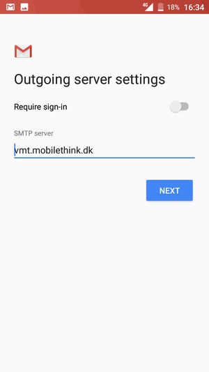 Enter Outgoing server address and select NEXT