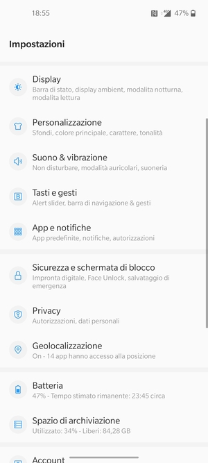 Scorri e seleziona Display