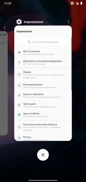 Seleziona l'icona Elimina per chiudere tutte le applicazioni in esecuzione