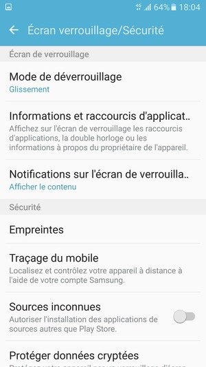 Pour activer votre écran de verrouillage, allez dans le menu Écran verrouillage/Sécurité et sélectionnez Mode de déverrouillage